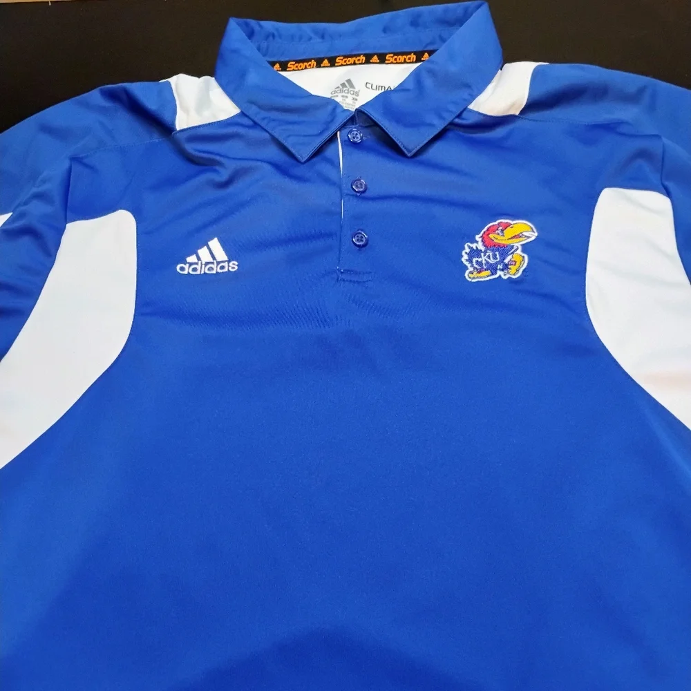 KU Kansas Jayhawks Adidas Royal Blue Performance Polo Mens XL Climalite B